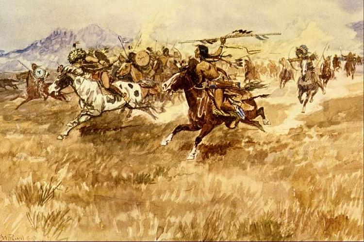 Charles M Russell Fight Between the Black Feet China oil painting art